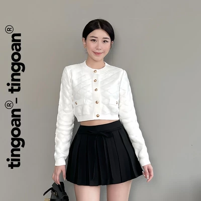 TINGOAN® - Áo len xù cardigan cổ tròn vân quả trám nổi dài tay TRẮNG RACHEL TOP/WH PHIÊN BẢN T6.2026