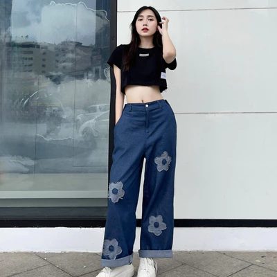 Quần dài YELLOW FLICKER jeans họa tiết vải đắp unisex