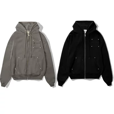 Áo khoác BASIC HOODIE BOXY ZIP - ĐEN/ XÁM - UNISEX- HIGHCLUB chính hãng