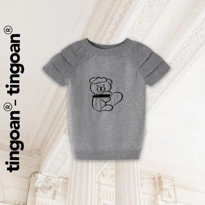 TINGOAN® - Áo len xù dáng lửng ngắn tay thêu hình gấu xám BABY BEAR TOP GR phiên bản  mới nhất tháng 2.2026