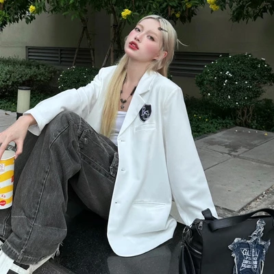 Áo Khoác blazer có độn vai thêu REGODS form rộng unisex nam nữ vải Flannel 2 lớp - School Blazer