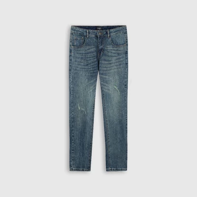 Quần jean nam ROWAY, vải denim co giãn nhẹ, form slim | Jean xanh rách