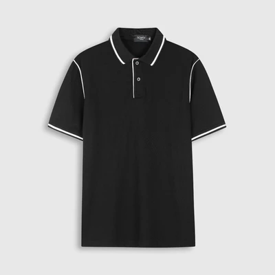Áo Polo nam ROWAY cotton thoáng mát, thấm hút, không nhăn form regular, polo cổ sọc trắng