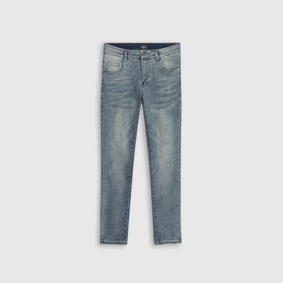 Quần jean nam ROWAY, vải denim co giãn nhẹ, form slim | Jean xanh xước
