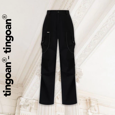 TINGOAN® - Quần dài kaki đen túi hộp viền túi hai bên đai gấu YEY PANTS/BL