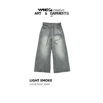 LIGHT SMOKE LOOSE PLEAT - Quần jeans dây thừng 1340