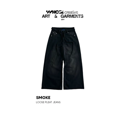 SMOKE LOOSE PLEAT WIDE JEANS - Quần jeans ống rộng form to Menswear Pants