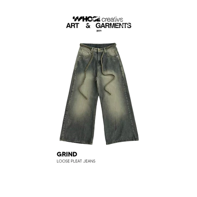 GRIND LOOSE PLEAT JEANS - Quần jeans ống siêu rộng dây thừng 1345