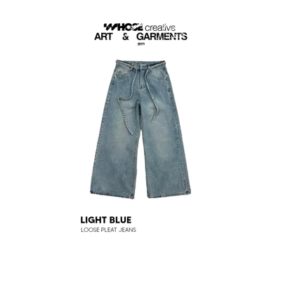 LIGHT BLUE LOOSE PLEAT WIDE JEANS - Quần jeans ống rộng thùng thình 1285