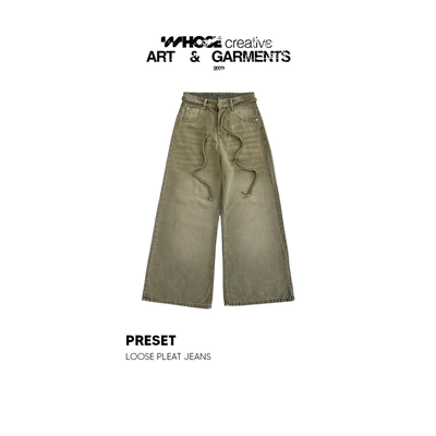PRESET WASH LOOSE PLEAT PANTS - Quần dài dây thựng màu vàng nâu 1239