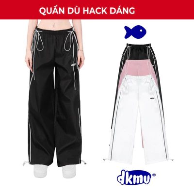 Quần dù nữ ống rộng hack dáng DKMV Ribbon Belt Pants màu đen - hồng - trắng dễ phối | K19-Q7