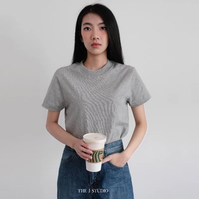 Baby Tee - Áo Thun Trơn Nữ Dáng Vừa Slim Fit Tee Chất Cotton Dày Thấm Hút Mồ Hôi | THE J STUDIO