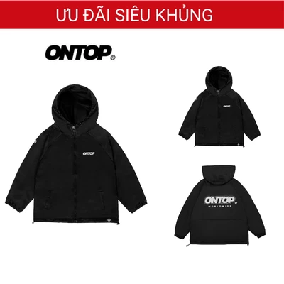 Áo khoác dù local brand có mũ ONTOP màu đen form rộng 2 lớp dây rút Worldwide | O13-AK2