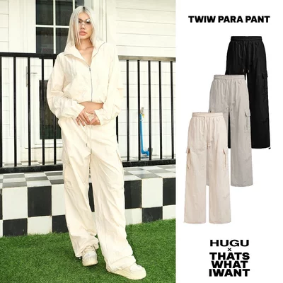 Quần dài vải dù nhăn dày, form ống suông HUGUxTHATSWHATIWANT - TWIW PARA PANTS - quần dù nhăn, phong cách thể thao