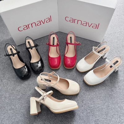 Sandal cao gót nữ mũi vuông, gót vuông quai hậu cao 8cm cao cấp, siêu sang Carnaval - VS28