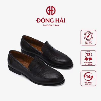 Giày tây nam Đông Hải thiết kế Penny Loafer da bò cao cấp dập vân thời thượng đế cao 3cm - G01A8
