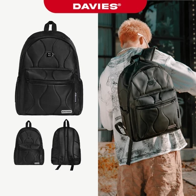 Balo đi học DAVIES họa tiết chần bông, chất liệu da và dù màu đen kháng nước nam nữ Air Backpack local brand | D-P52