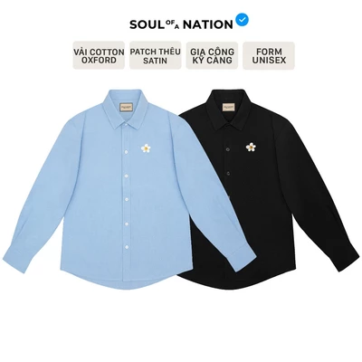 Áo SƠ MI PATCH THÊU Hoa Cúc unisex CAO CẤP form basic SOUL OF A NTION - Đen/ Hồng/ Xanh dương