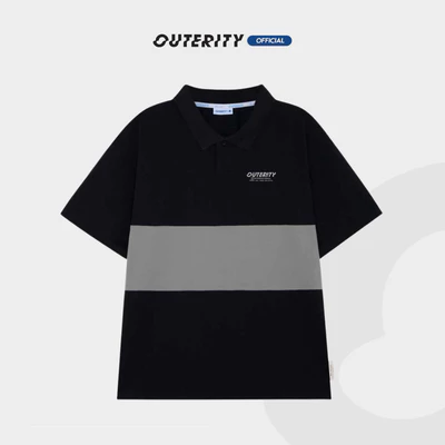 Áo polo nam nữ local brand unisex Outerity Cá Sấu Cross Cut / Đen&Xám / ORT.B 704