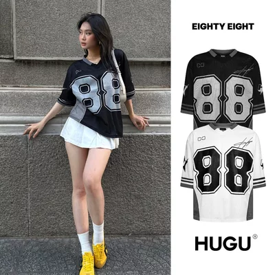 Áo lưới jersey màu đen, trắng in kéo lụa, phong cách thể thao unisex local brand HUGU - EIGHTY EIGHT