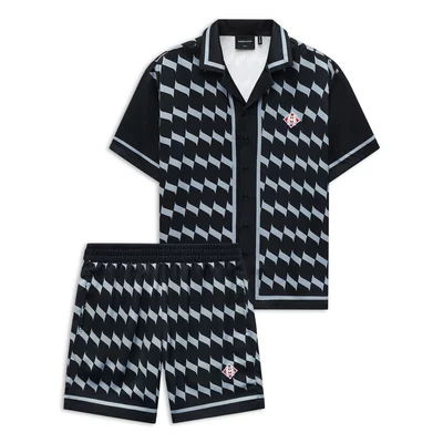 Set Shirt Nam Short Dominos Black, Chất Vải 100 PoLy Thoải Mái ,SB0036, SOME HOW STORE