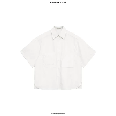 HYPNOTISM |'PATCH POCKETS SHIRT' Áo sơ mi tay ngắn 3 túi vuông form oversize chất poplin cotton dày dặn