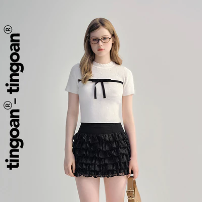 TINGOAN® - Áo len xù trắng ngắn nơ ngang thân TINASHE TOP/WH