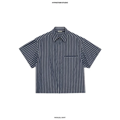 HYPNOTISM | 'PARALLEL SHIRT' Áo sơ mi tay ngắn sọc xanh, chất liệu kate cotton mỏng mát hợp mùa hè