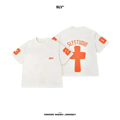 Áo thun Jersey unisex SLY Cross Mesh màu kem vải lưới