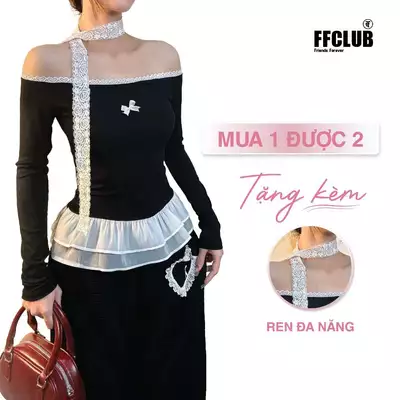 [TẶNG KHĂN REN ]  Áo body nữ kiểu Trễ vai Phối Voan form ôm body tôn dáng FFCLUB mix