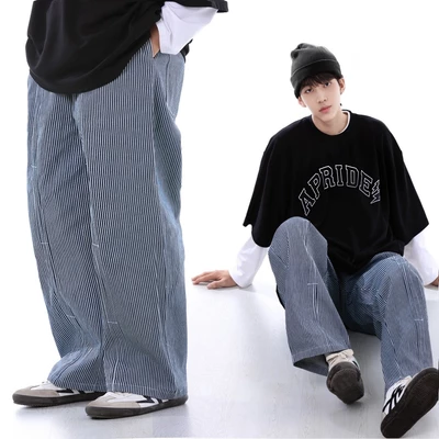 Quân dài Denim sọc form over. baggy