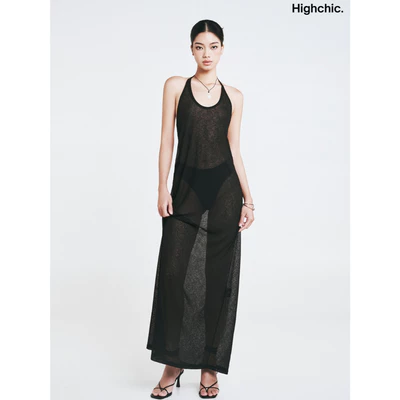 HIGHCHIC - FLORA DRESS - ĐẦM DÀI ĐEN XUYÊN THẤU