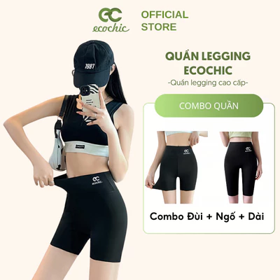 Quần Legging Đùi Ngố Dài ECOCHIC Nữ Cạp Cao Chất Liệu Su Đúc Định Hình Nâng Mông