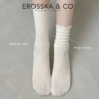 Erosska - Tất cổ cao, vớ cotton nữ trơn kiểu dáng basic, chất liệu thoáng khí màu trắng
