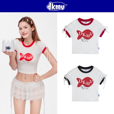 Áo baby tee nữ DKMV màu trắng phối đen, đỏ chất thun lạnh họa tiết hình in con cá cực xinh Baby Tee Una | K-T8