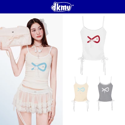 Áo hai dây nữ DKMV màu kem, xám, trắng hình in con cá có thắt nơ đáng yêu Binky Top | K-T10