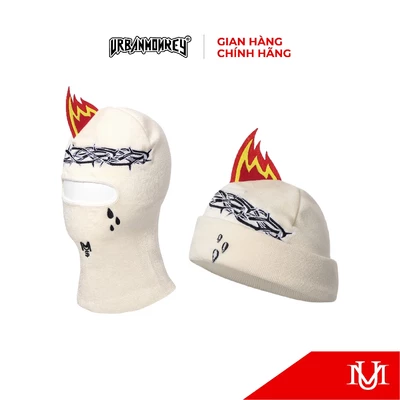 Nón trùm đầu Unisex URBAN MONKEY " Gorado Beanie Cream " Chất Liệu Len Đan Thêu 3D Phối Màu Kem