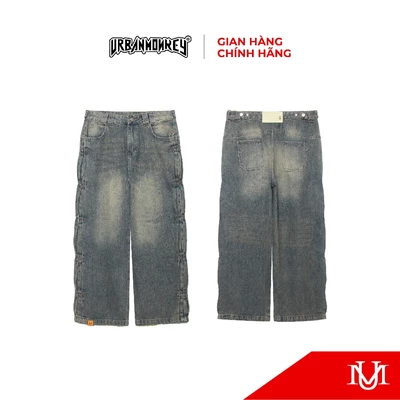 Quần Jean Dài Unisex URBAN MONKEY Pleated Wash Denim Form Baggy Nam Nữ Wash Vàng Chanh Local Brand
