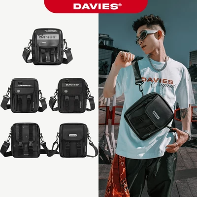 Túi đeo chéo nam nữ mini DAVIES vải da, canvas kháng nước nhiều ngăn màu đen local brand