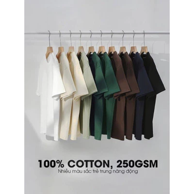 Tee Basic trơn Boxy Hidden.Essential Áo thun T-shirt 100% cotton 250~ 280gsm, co giãn 2 chiều