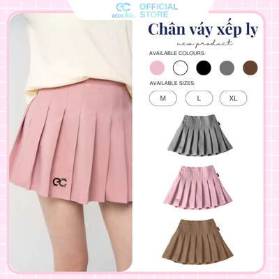 Chân Váy Tennis Xếp Ly Chính Hãng ECOCHIC Dáng Xoè Ngắn Cạp Cao Có Lót Trong Màu Trắng Đen Xám Hồng Nâu F537