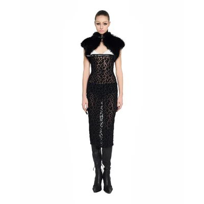 LSOUL Đầm 2 Dây Cúp Ngực Da Beo Xuyên Thấu + Áo Khoác Lông Croptop Ani Dress V25021661 K25020253