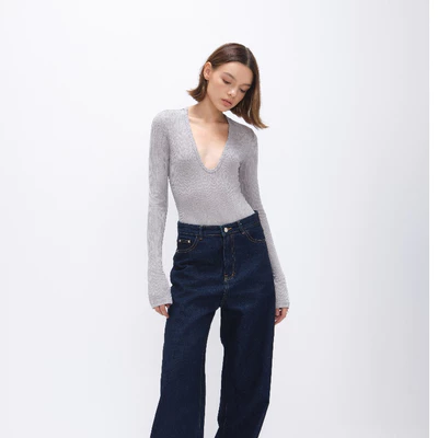 HIGHCHIC - SLIT BODYSUIT - BODYSUIT TAY DÀI - THUN GÂN LẠNH