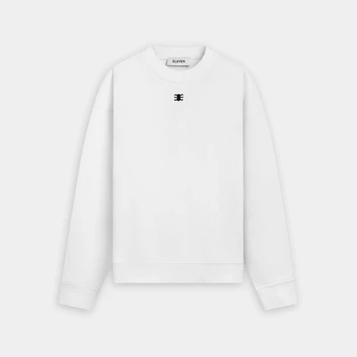 Eleven - Áo Sweater Nỉ Unisex Nam Nữ Cổ Tròn Thêu Mono | Màu Trắng