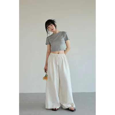 Quần dài linen kẻ sọc lưng thun | 𝐒𝐎𝐌𝐒 | 𝐍𝐨𝐦𝐚𝐝 𝐏𝐚𝐧𝐭𝐬