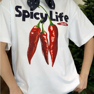 TheGlam CHÍNH HÃNG - Áo thun Trắng "ỚT" UNISEX Form Boxy - Áo Thun Spicy Life - TS02-04