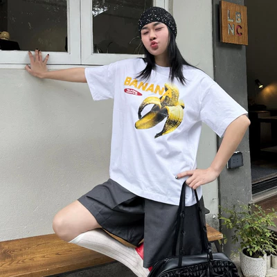 TheGlam CHÍNH HÃNG - Áo thun Trắng "CHUỐI" UNISEX Form Boxy - Áo Thun Banana - TS02-01