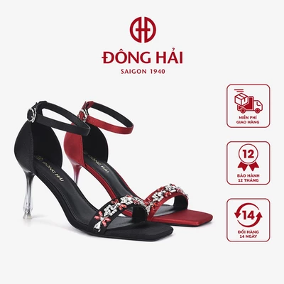 Giày Sandal Cao Gót Nữ Đông Hải Quai Ngang Đính Đá Gót Nhọn 8cm - S81P7