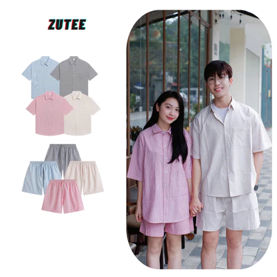 Bộ Quần Áo ZUTEE Kẻ Sọc Nam Nữ, Set Đồ Bộ Nam Nữ Sọc ZT22