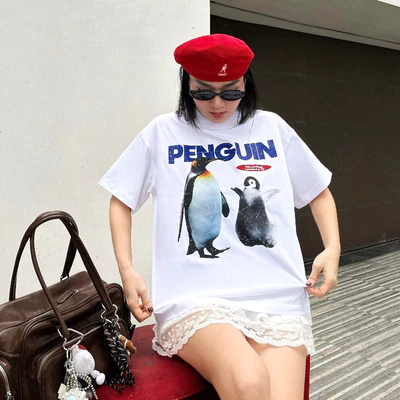 TheGlam CHÍNH HÃNG - Áo thun Trắng "CHIM CÁNH CỤT" UNISEX Form Boxy - Áo Thun PENGUIN - TS04-01